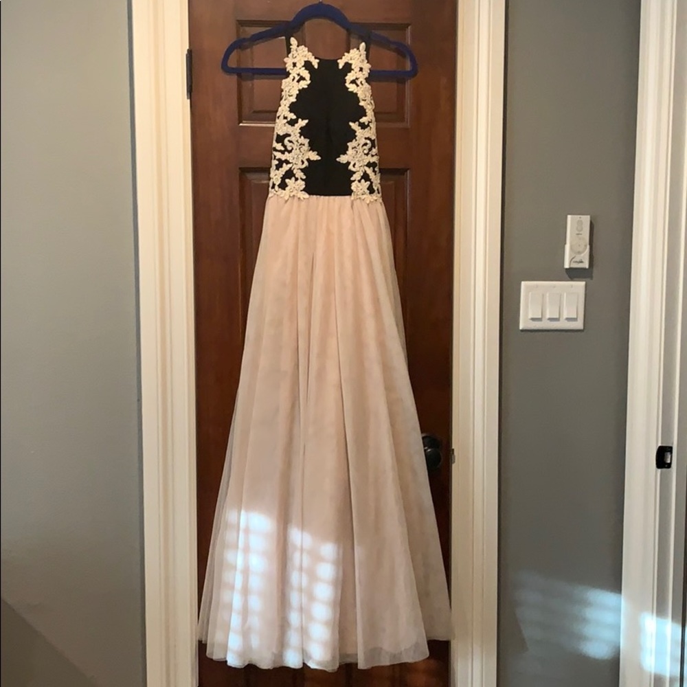 Beige and black formal dress